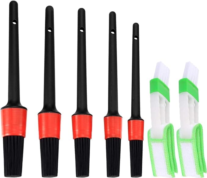 Auto Detailing Brush Set, 5 Pcs Car Detailing Brushes, 2 Pcs Car Air Condition Duster, Car Detail Cleaning Brushes Kit for Car Exterior, Interior, Air Vents, Dashboard, Emblems, Engine, Wheel After-Market
