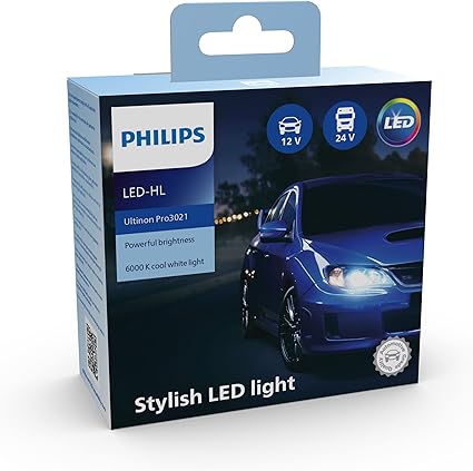 Philips Ultinon Pro3021 LED Car Headlight Bulb, cool white light of 6.000K, set of 2