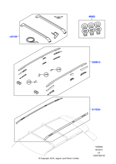 Roof Rail Ditch Finishers - Silver, Panoramic Roof, SWB