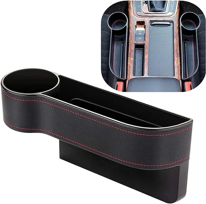 coforder Car Seat Gap Filler Organizer Between Front seat car Organizer and Storage Box, Auto Premium PU Leather Console with Cup Holder, Car Pocket for Interior Essentials (for Driver Side) After-Market