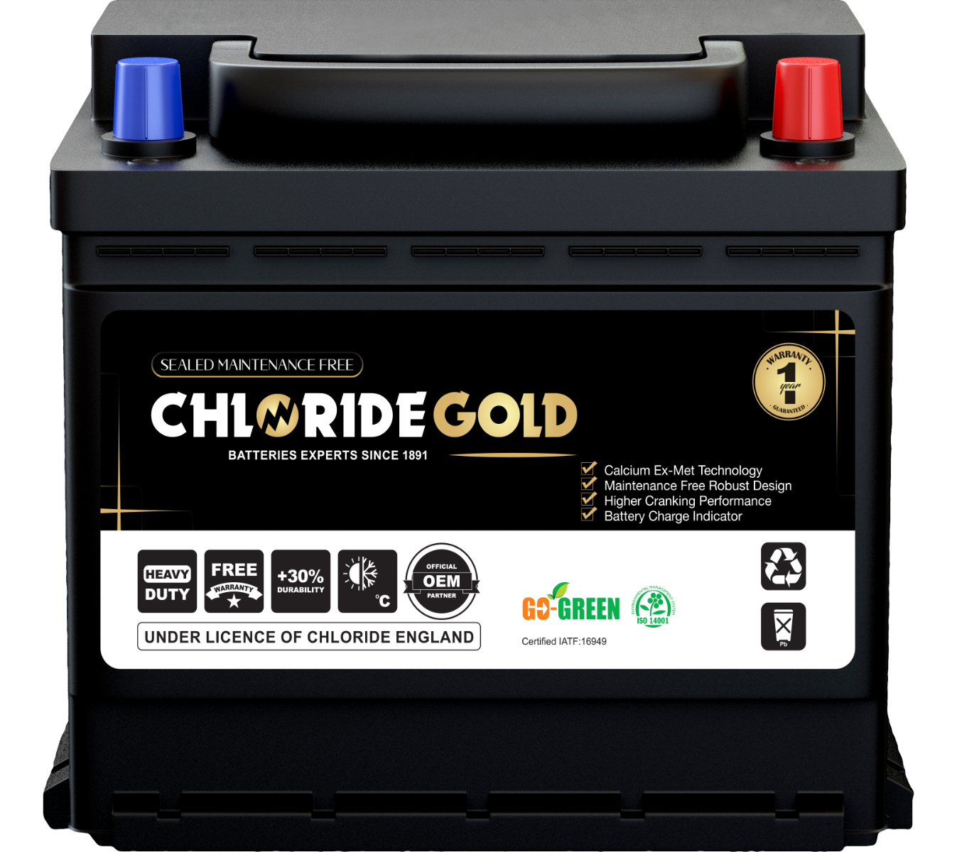 Chloride Gold Car Battery - NS70L+ 12/65 AH